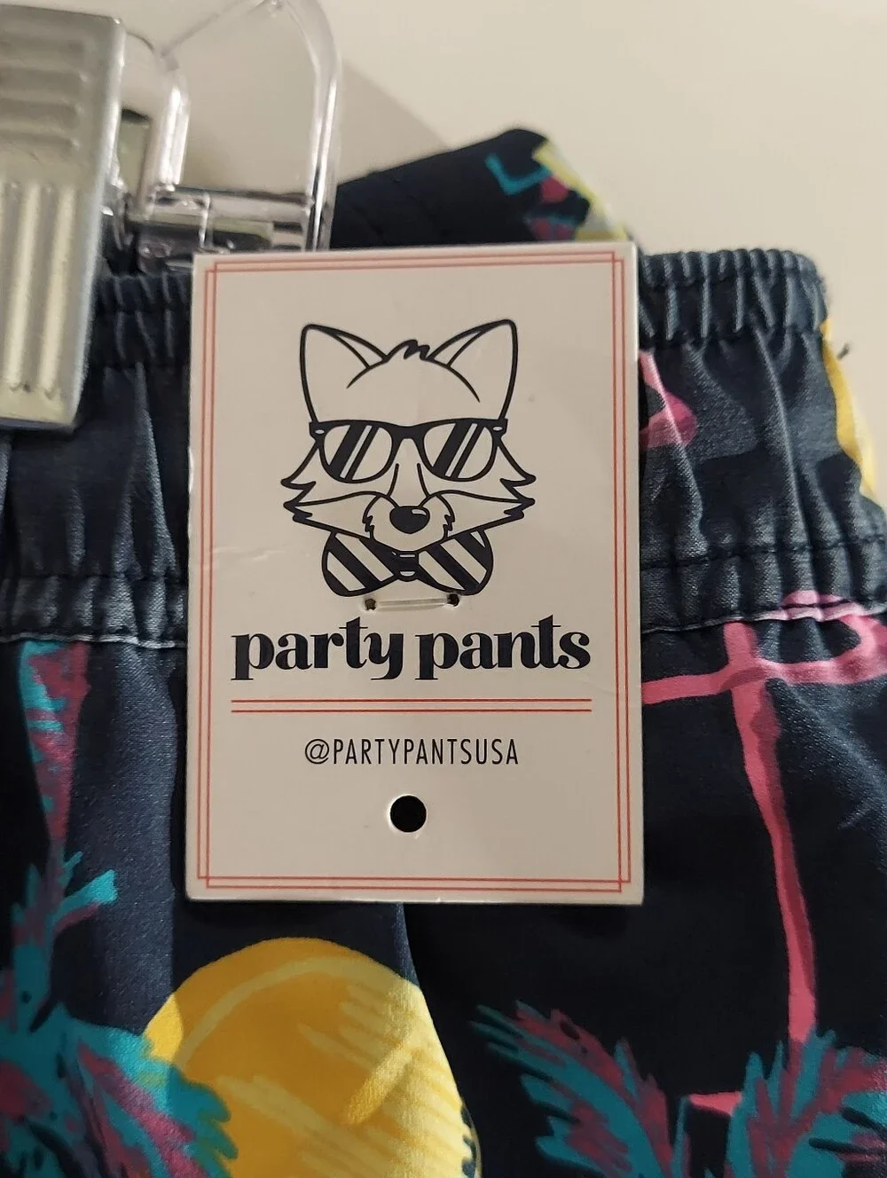 Party Pants Flamingo Navy Blue/Pink & Yellow Swim Resort Wear Short MN XXL NWT